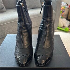 Chanel Black Leather Ankle Boots size 38.5